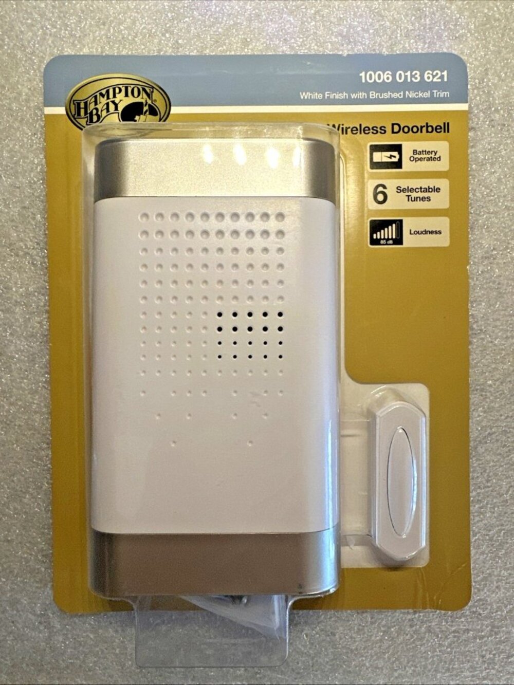 Hampton Bay Wireless Doorbell HB-7314-00 White Brushed Nickel Trim With 6 Tunes